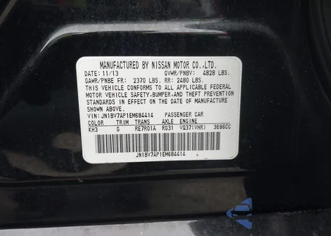 2014 Infiniti Q50 z USA, uszkodzony, nr VIN JN1BV7AP1EM684414